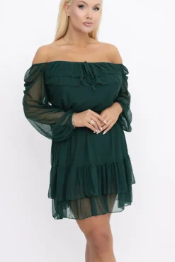 Włoski Butelkowozielona Sukienka siateczkowa VELIENO