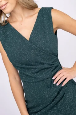 Włoski Butelkowozielona Sukienka błyszcząca FEMENI