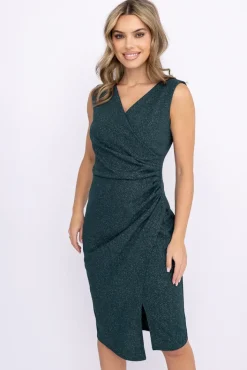 Włoski Butelkowozielona Sukienka błyszcząca FEMENI