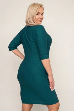 Polski Butelkowozielona Sukienka brokatowa BRILIA