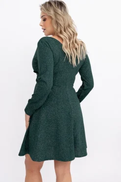 Włoski Butelkowozielona Sukienka błyszcząca KAMERIO