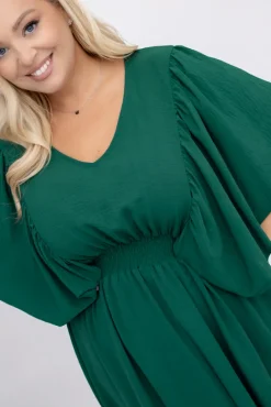 Polski Butelkowozielona Sukienka z marszczeniem VELUZINO