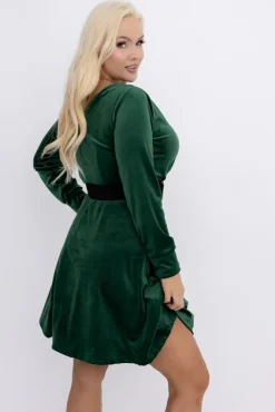 Włoski Butelkowozielona Sukienka welurowa WARKOZIA