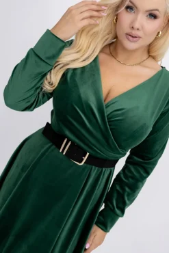Włoski Butelkowozielona Sukienka welurowa WARKOZIA