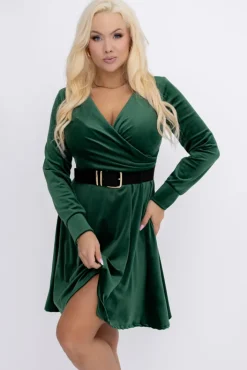 Włoski Butelkowozielona Sukienka welurowa WARKOZIA