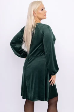 Włoski Butelkowozielona Sukienka welurowa NELMI