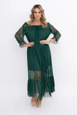 Włoski Butelkowozielona Sukienka siateczkowa RAGIA