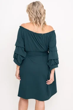 Włoski Butelkowozielona Sukienka z paskiem VOUGI