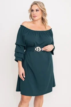 Włoski Butelkowozielona Sukienka z paskiem VOUGI