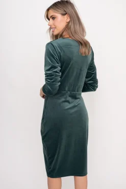 Włoski Butelkowozielona Sukienka welurowa KAMI