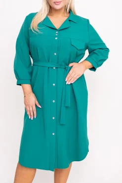 Polski Butelkowozielona Sukienka szmizjerka ASENSIA