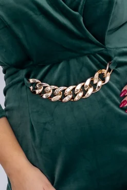 Włoski Butelkowozielona Sukienka z marszczeniem FAVI