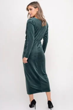 Włoski Butelkowozielona Sukienka welurowa KASIOPI