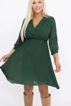 Włoski Butelkowozielona Sukienka szyfonowa plisowana UNTURI