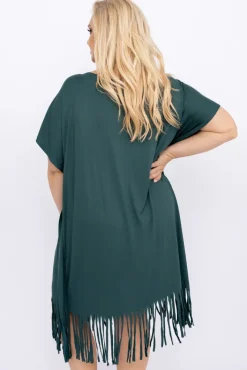 Polski Butelkowozielona Sukienka z frędzlami RIVINO
