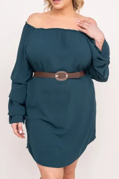 Polski Butelkowozielona Sukienka z marszczonymi rękawami LERTIA
