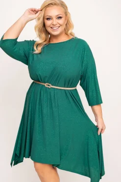 Polski Butelkowozielona Sukienka asymetryczna ASTI