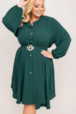 Włoski Butelkowozielona Sukienka koszulowa z paskiem DEPERI