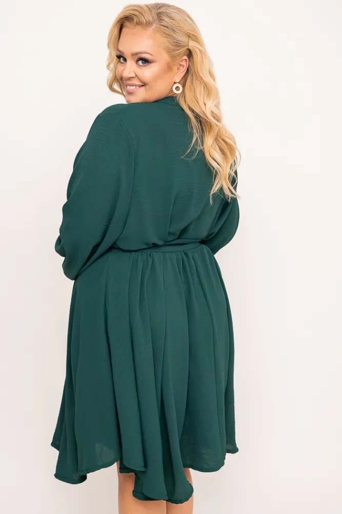 Włoski Butelkowozielona Sukienka koszulowa z paskiem DEPERI