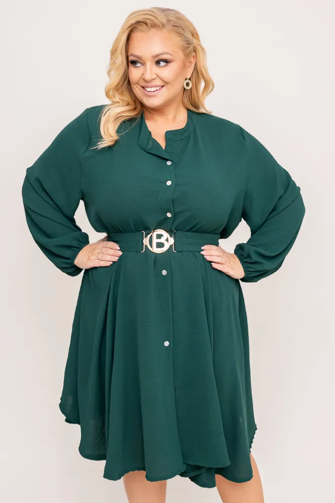 Włoski Butelkowozielona Sukienka koszulowa z paskiem DEPERI