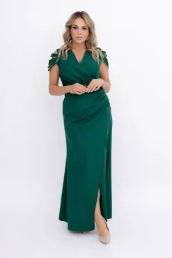 Polski Butelkowozielona Sukienka z łańcuszkiem SARIA