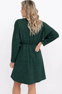 Włoski Butelkowozielona Sukienka błyszcząca LORINO