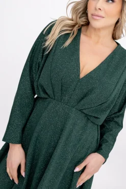 Włoski Butelkowozielona Sukienka błyszcząca LORINO