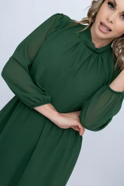 Włoski Butelkowozielona Sukienka szyfonowa SEGERTO