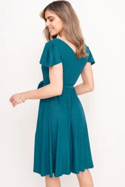 Polski Butelkowozielona Sukienka brokatowa GENVELI