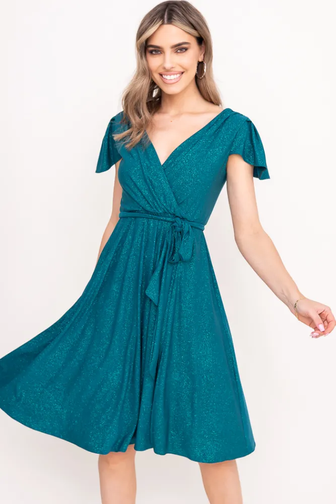 Polski Butelkowozielona Sukienka brokatowa GENVELI