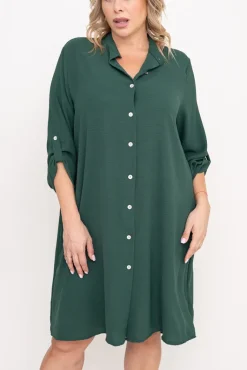 Włoski Butelkowozielona Sukienka koszulowa KANTARI