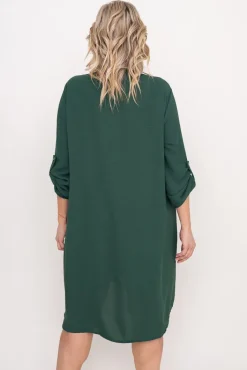 Włoski Butelkowozielona Sukienka koszulowa KANTARI
