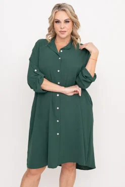 Włoski Butelkowozielona Sukienka koszulowa KANTARI