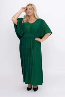 Polski Butelkowozielona Sukienka brokatowa z marszczeniem SILVINO