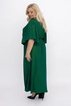 Polski Butelkowozielona Sukienka brokatowa z marszczeniem SILVINO