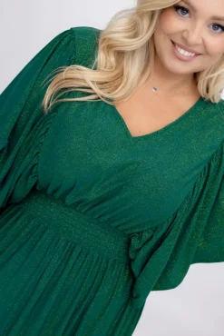 Polski Butelkowozielona Sukienka brokatowa z marszczeniem SILVINO