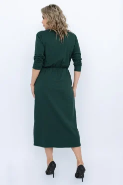 Włoski Butelkowozielona Sukienka z koronką AMELIEN