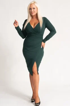 Włoski Butelkowozielona Sukienka kopertowa NEPIA