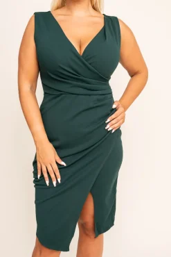 Włoski Butelkowozielona Sukienka kopertowa KENTI