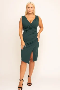 Włoski Butelkowozielona Sukienka kopertowa KENTI
