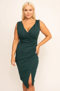 Włoski Butelkowozielona Sukienka kopertowa KENTI