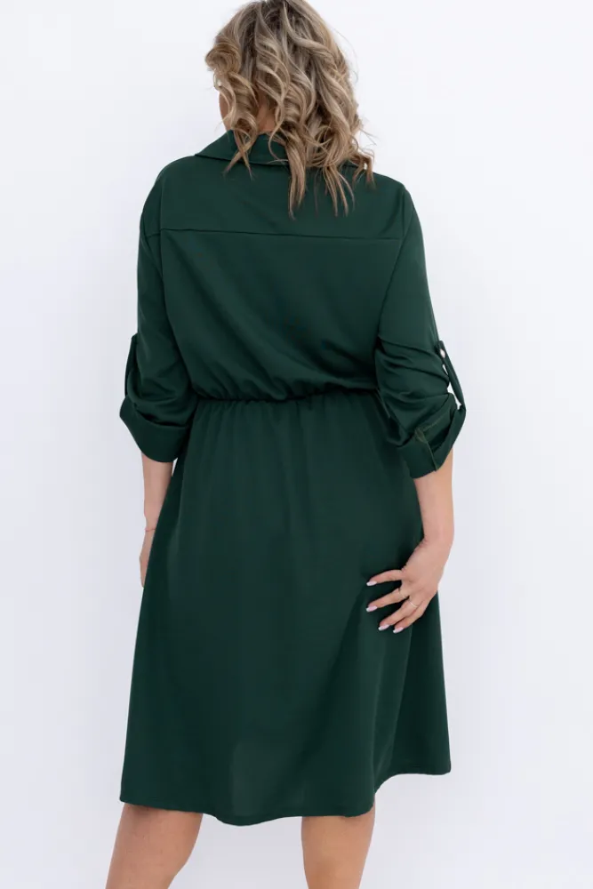 Włoski Butelkowozielona Sukienka EVERI