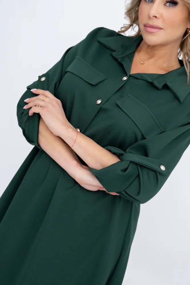 Włoski Butelkowozielona Sukienka EVERI