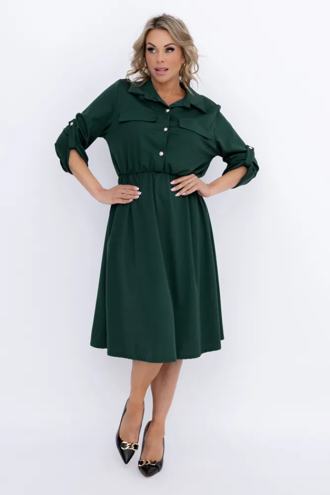 Włoski Butelkowozielona Sukienka EVERI