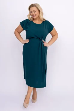 Polski Butelkowozielona Sukienka z kokardką KARTISIA