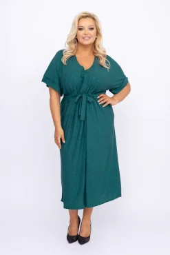 Polski Butelkowozielona Sukienka brokatowa MONSORI