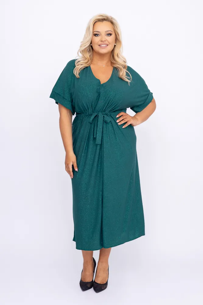 Polski Butelkowozielona Sukienka brokatowa MONSORI