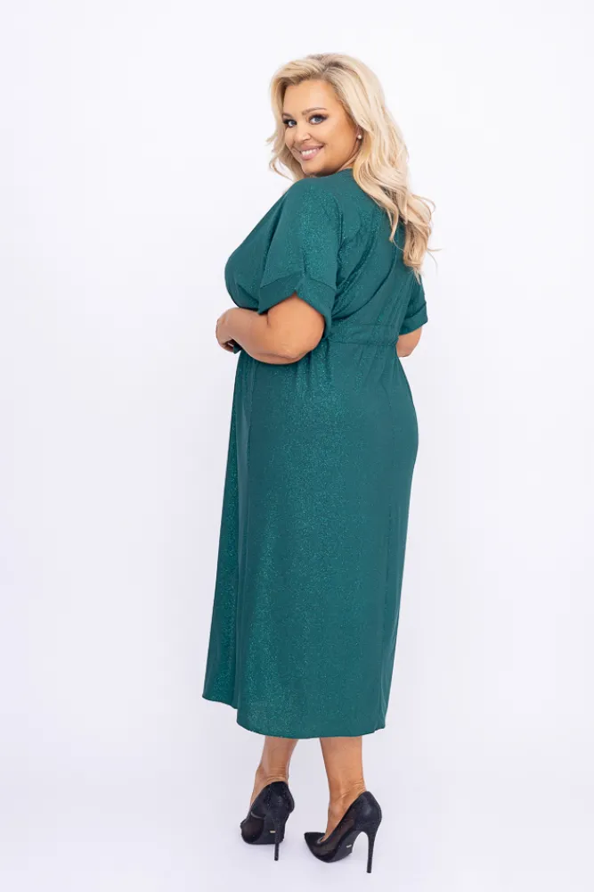 Polski Butelkowozielona Sukienka brokatowa MONSORI