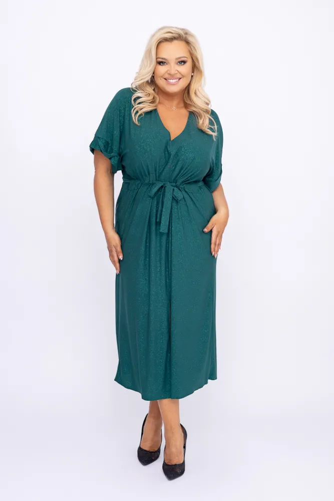 Polski Butelkowozielona Sukienka brokatowa MONSORI