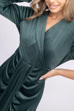 Włoski Butelkowozielona Sukienka welurowa PAFINERI